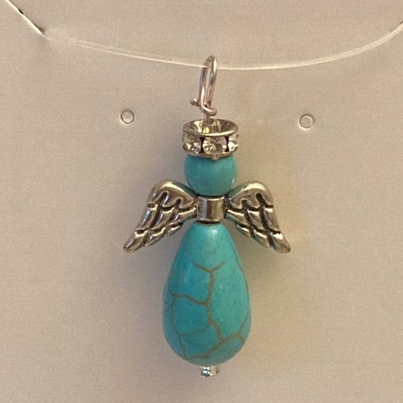 Handcrafted Angel Pendant NECKLACE with Rhinestone Halo, NWT - Picture 2 of 4